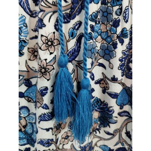 Knox Rose Women's size XXL Bohemian Floral Tassel Peasant Puff MuMu Loose Dress - Picture 10 of 12